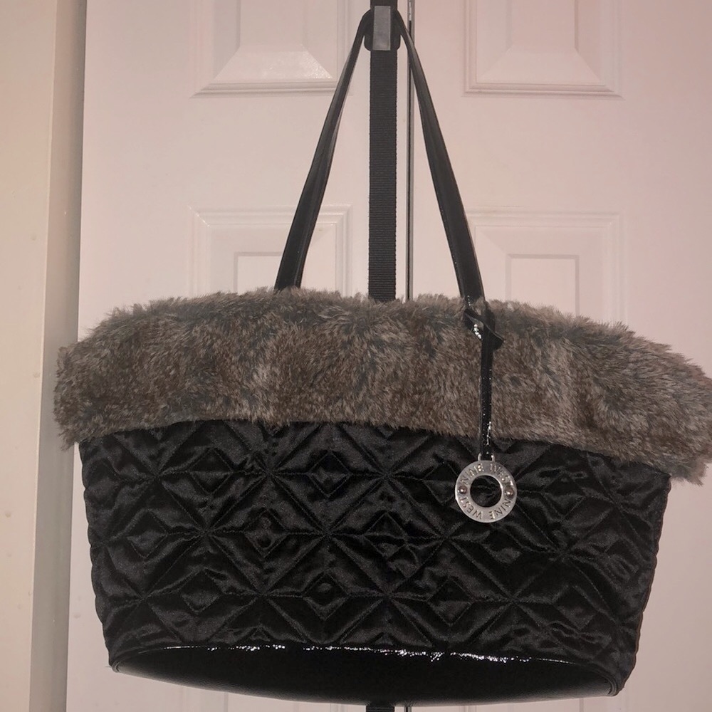 Y2k 90s Nine West Quilted Faux Fur Shoulder Bag